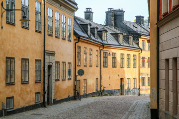 The picture from the narrow traditional streets of Stockholm. Walking inside the Gamla Stan. 