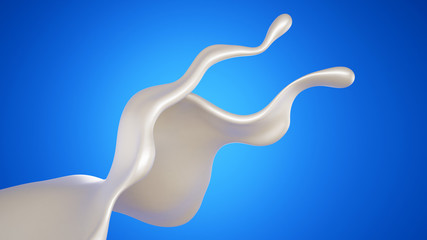 A splash of milk on a blue background. 3d illustration, 3d rendering.