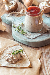 Mushroom pate in the glass jar