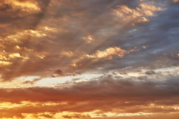 Fototapeta premium The rays of the setting sun make their way through the clouds.