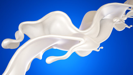 A splash of milk on a blue background. 3d illustration, 3d rendering.