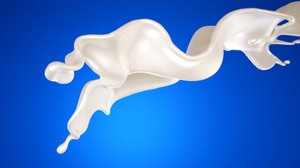 A splash of milk on a blue background. 3d illustration, 3d rendering.