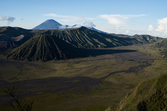 Mount Bromo active volcano in East Java, Indonesia at sunrise.