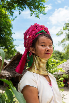 Portrait of a Long Neck Tribal woman in Chiang Mai, Thailand