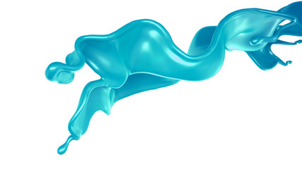 A splash of turquoise paint on a white background. 3d illustration, 3d rendering.