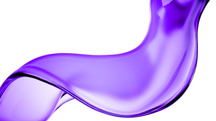 Splash of purple transparent liquid on a white background. 3d illustration, 3d rendering.