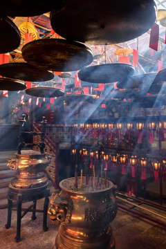 Interior of Chinese temple in Hong Kong