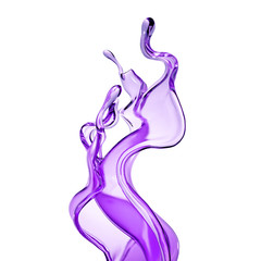 Splash of purple transparent liquid on a white background. 3d illustration, 3d rendering.