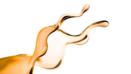 Splash of orange transparent liquid on a white background. 3d illustration, 3d rendering.