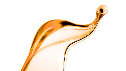 Obraz na płótnie Canvas Splash of orange transparent liquid on a white background. 3d illustration, 3d rendering.