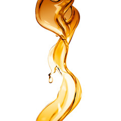 Splash of orange transparent liquid on a white background. 3d illustration, 3d rendering.