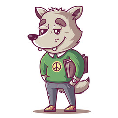 the wolf smiles. young student with a book. © PlutusART