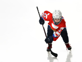 Obraz premium boy hockey player in studio silhouette isolated on white background