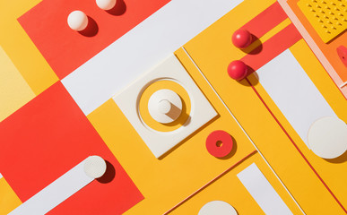 Red and yellow abstract geometric composition