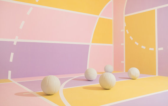 Basketball balls on colorful course/playgorund.
