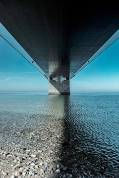 Low angle view of The Great Belt Bridge over sea