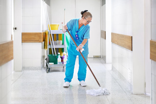 Cleaning woman at hospital