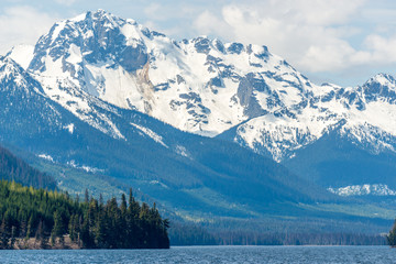 Mountain Lake with Blue Sky in British Columbia, Canada.