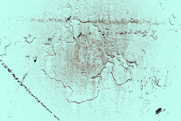 Vintage cyan background. Rough painted wall of hazel color. Imperfect plane of brown colored. Uneven old decorative toned backdrop of blue tint. Texture of azure hue. Ornamental stony surface.