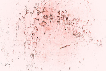 Vintage pink background. Rough painted wall of living coral color. Imperfect plane of beige colored. Uneven old decorative toned backdrop of beige tint. Texture of pink hue. Ornamental stony surface.
