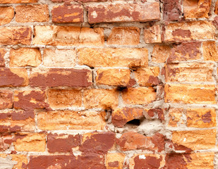 Background rough rustic shabby texture of old vintage red brick wall