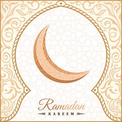 Ramadan Kareem greeting background islamic symbol crescent with arabic pattern - line calligraphy