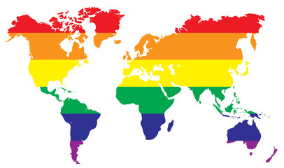 Rainbow World map. Earth colorful map template. LGBT symbol. Homosexual love emblem. Gay sign. Sexual freedom community concept. Sex tolerance design.