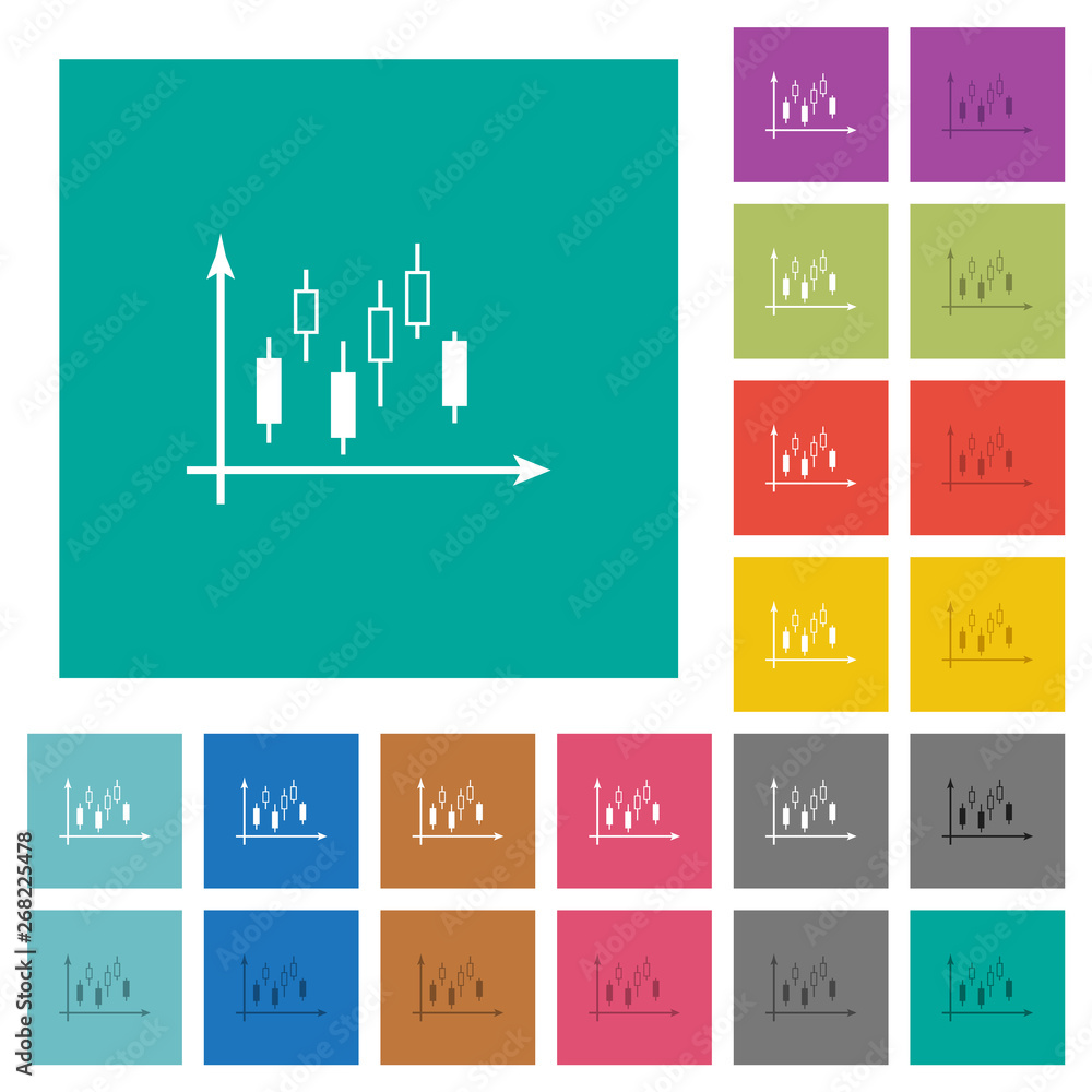 Poster candlestick graph with axes square flat multi colored icons