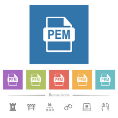 PEM file format flat white icons in square backgrounds