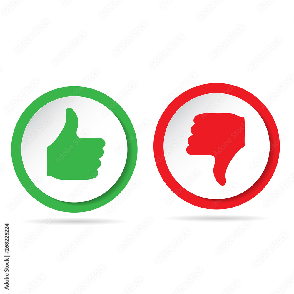 Aufkleber like and dislike icons set. selection buttons between no and yes. set of modern color and style.