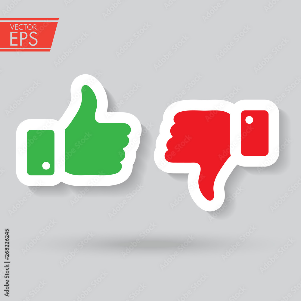 Aufkleber like and dislike icons set. selection buttons between no and yes. set of modern color and style.