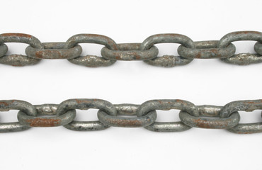 Steel metal chain links.at the white background