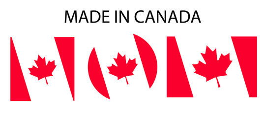 Made in the Canada vector icon set. Labels in colors of Canada flag isolated on white background. Product sticker from europe or Canada. Nation logo with flag.