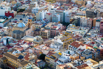 Aerail view over Alicante, Spain from castle of Santa Barbara. Panoramic view of the city
