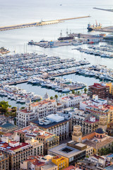 Fototapeta premium Aerail view over Alicante, Spain from castle of Santa Barbara. Panoramic view of the city and harbor.