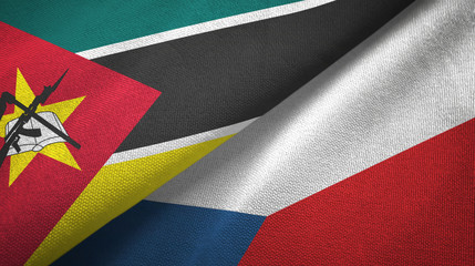 Mozambique and Czech Republic two flags textile cloth, fabric texture
