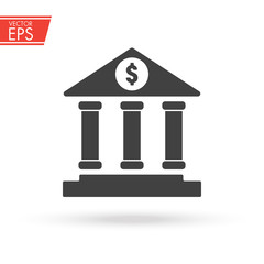 Bank building icon. Currency symbol. Money sign. Dollar cash sticker. Payment concept. Shop and market purchase emblem. Banking pictogram. Business success design. Financial transaction vector image.