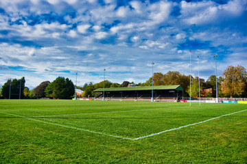 Rugby field in England on a sunny day