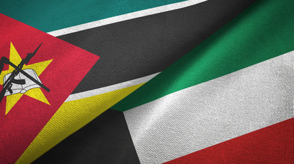 Mozambique and Kuwait two flags textile cloth, fabric texture