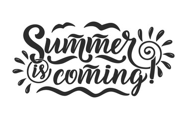 hand drawn lettering about Summer. Isolated calligraphy for travel agency, beach party. Great design for postcard, print or poster.
