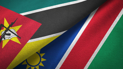 Mozambique and Namibia two flags textile cloth, fabric texture