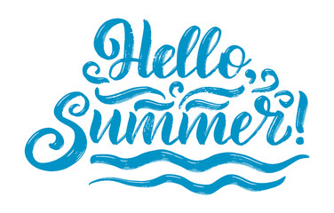 hand drawn lettering about Summer. Isolated calligraphy for travel agency, beach party. Great design for postcard, print or poster.