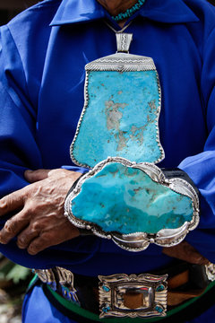 Native American Man With Giant Turquoise Jewelry