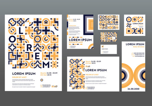 Event Stationery Set with Orange and Purple Geometric Elements