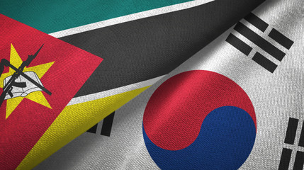 Mozambique and South Korea two flags textile cloth, fabric texture