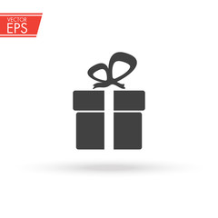 Gift box with ribbon icon. Present sign with bow. Surprise package holiday symbol. Paper present Box for anniversary, birthday, christmas illustration. Beautiful present box with overwhelming bow.