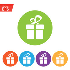 Gift box with ribbon icon. Present sign with bow. Surprise package holiday symbol. Paper present Box for anniversary, birthday, christmas illustration. Beautiful present box with overwhelming bow.