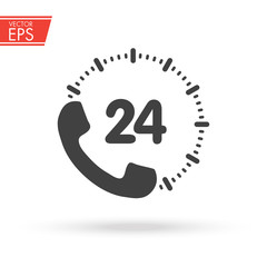 24 hour support call center icon. Steady available services. Twenty four hour everyday. Can use for service advertising. 24 7 icon. open 24 hours a day and 7 days a week icons 24 on 7