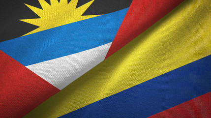 Antigua and Barbuda and Colombia two flags textile cloth, fabric texture