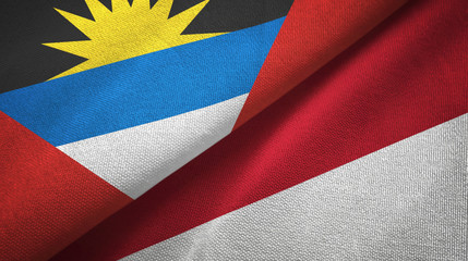 Antigua and Barbuda and Indonesia two flags textile cloth, fabric texture